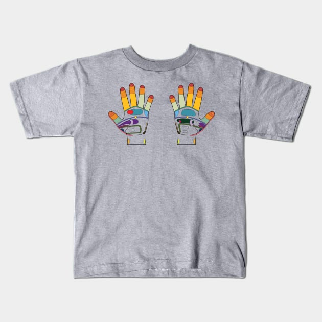 Reflexology Hand Map Kids T-Shirt by Balanceandharmonyforreflexologists